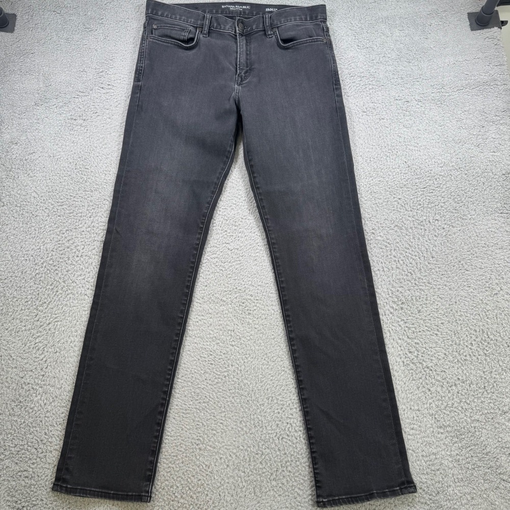 Banana Republic Traveler Slim Fit Jeans Mens 33x33 Gray Black Stretch‎ Denim